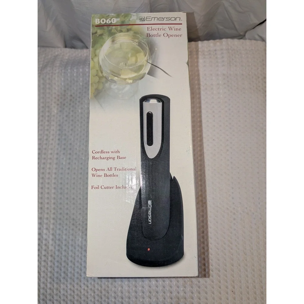 Emerson Electric Wine Bottle Opener with Foil Cutter in Black B060 Cordless NEW